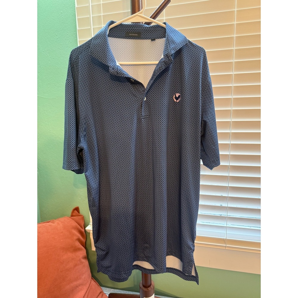 Turtleson Polo Shirt Mens L Blue Geometric Print Performance Golf Rooster Logo